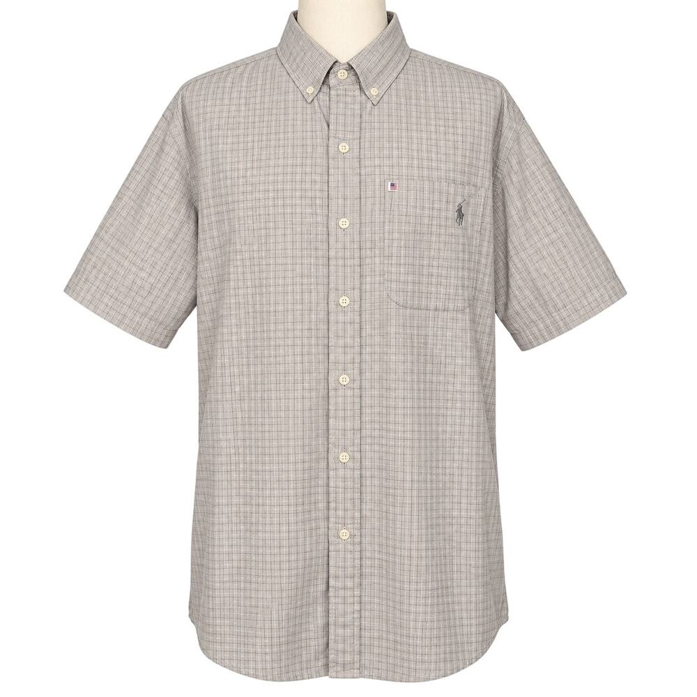 Polo Jeans Co. Ralph Lauren Gray Plaid Short Sleeve Shirt, Vintage Y2K, Men's 2X